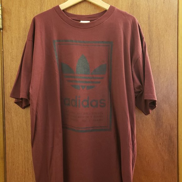 Vintage Adidas Double Sided Trefoil Logo Maroon T Shirt - Picture 1 of 7